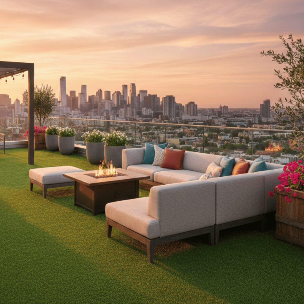 Rooftop balcony artificial turf installation