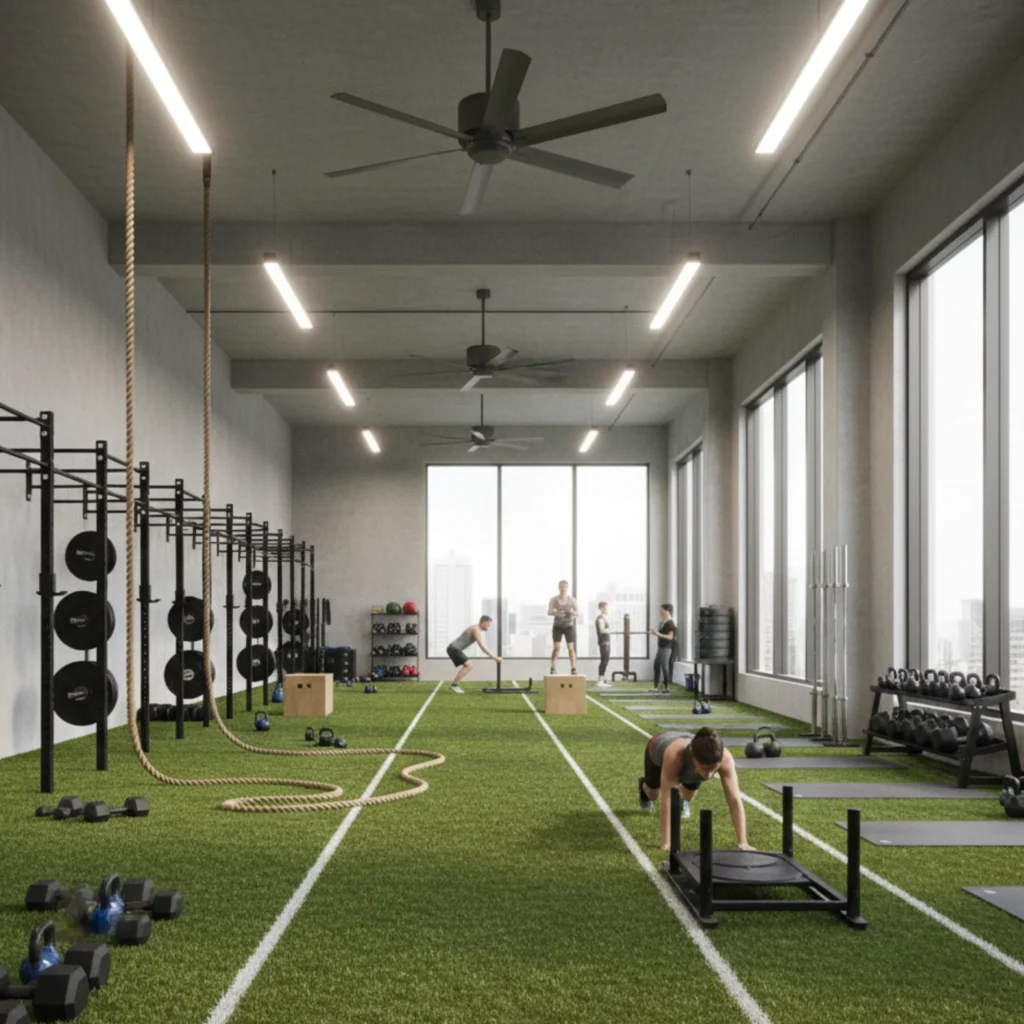 Indoor sports field artificial turf installation