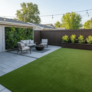 Small residential yard artificial turf installation